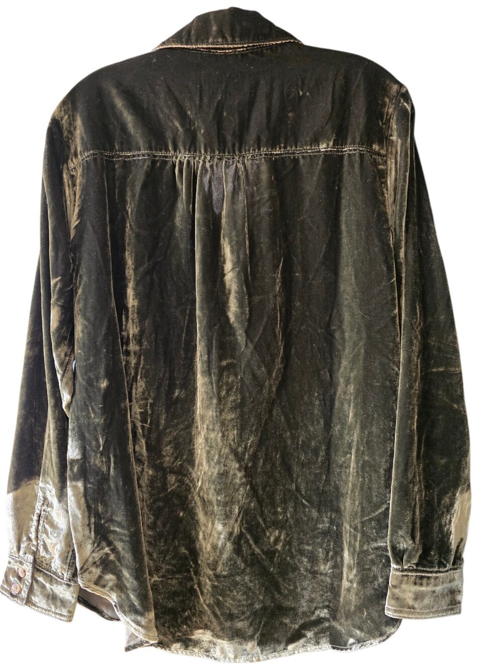 Pilcro Hadley Velvet Relaxed Button-Down Shirt in Olive Size Small - Picture 3 of 11